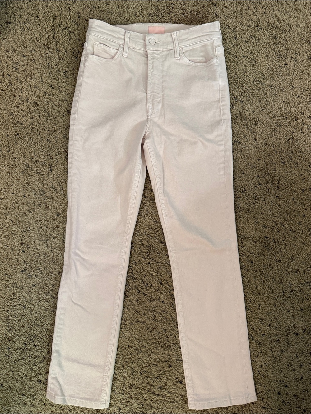 MOTHER The Dazzler Hover Straight Leg Ankle Jeans in Pale Pink